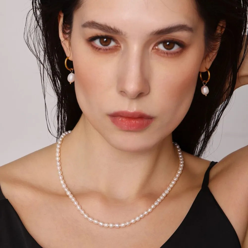 Pearl Necklace, Bracelet and Earrings 4-Piece Jewelry Set