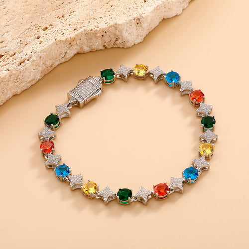 4MM Tennis Chain, 6MM Copper Zirconia Star Necklace, 8MM Starburst Bracelet Anklet, Factory