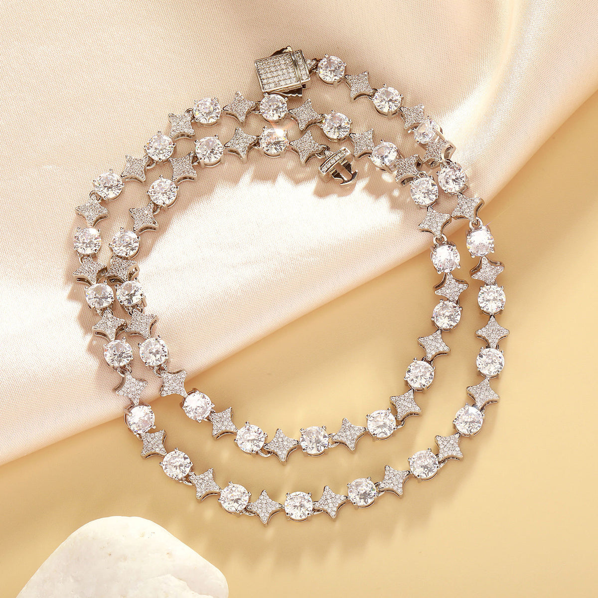 4MM Tennis Chain, 6MM Copper Zirconia Star Necklace, 8MM Starburst Bracelet Anklet, Factory