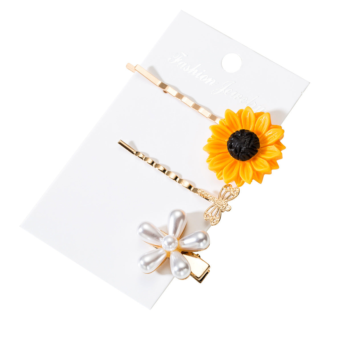 Pearl & Sunflower Hairpin Set (3-Piece)