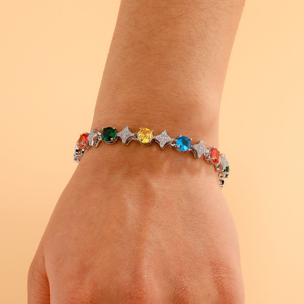 4MM Tennis Chain, 6MM Copper Zirconia Star Necklace, 8MM Starburst Bracelet Anklet, Factory